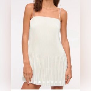 Abercrombie & Fitch Cream Pleated Dress with Chain Detail